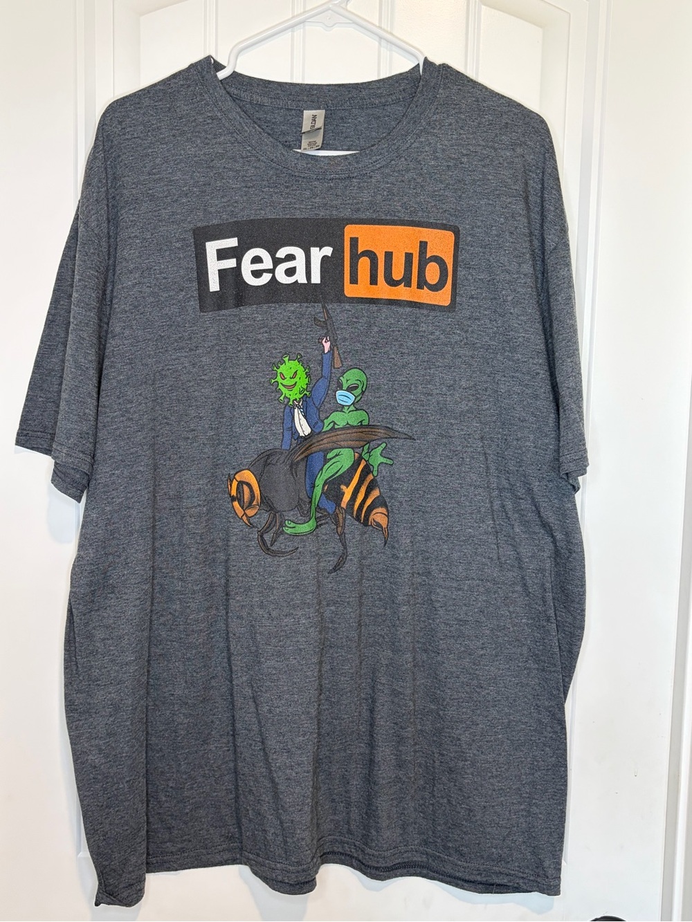 Heather Gray Short Sleeve Graphic Tee with Orange and Green Accents